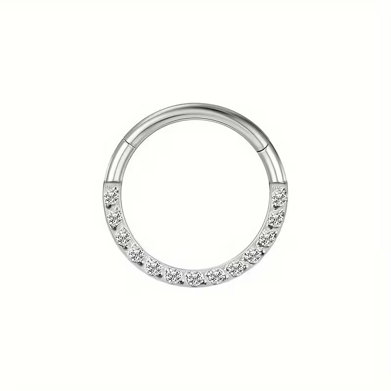 G23 Titanium 18K Gold PVD 16G Elegant Half Pavé CZ Clicker Ring
