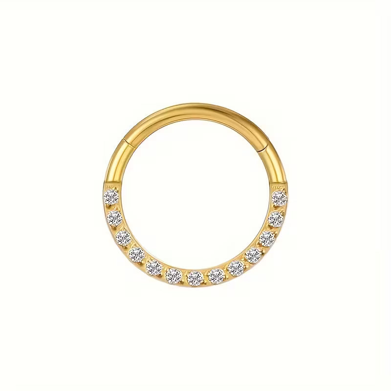 G23 Titanium 18K Gold PVD 16G Elegant Half Pavé CZ Clicker Ring