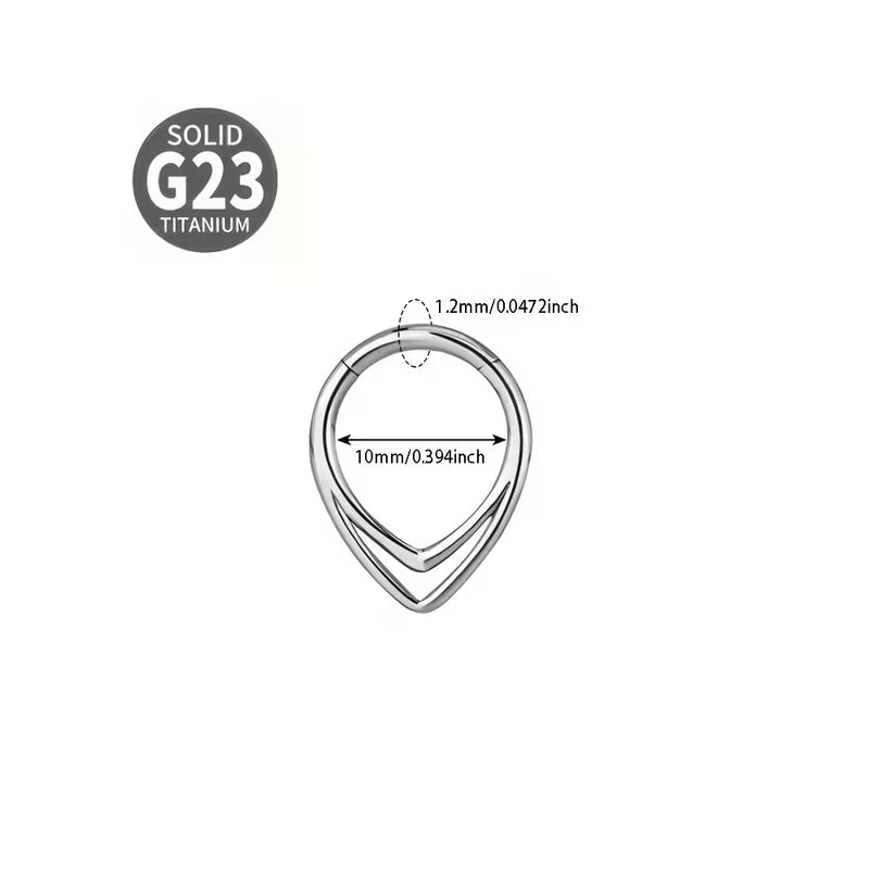 G23 Titanium 16G Layered Gold PVD Double V Shape Teardrop Clicker Ring