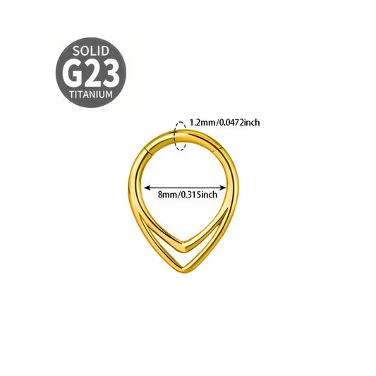 G23 Titanium 16G Layered 18K Gold PVD Double V Shape Teardrop Clicker Ring