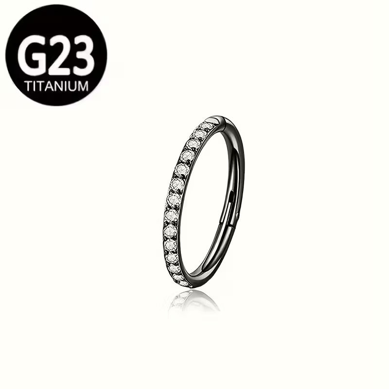 G23 Titanium 18K Gold PVD CZ Inlay Seamless Open Spiral Hoop Ring