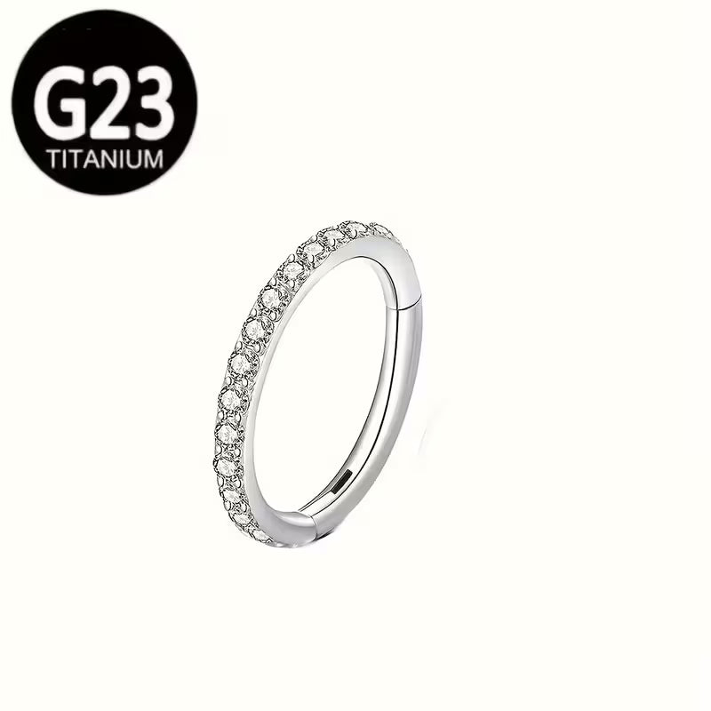 G23 Titanium 18K Gold PVD CZ Inlay Seamless Open Spiral Hoop Ring