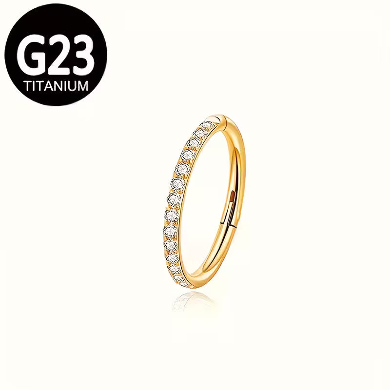 G23 Titanium 18K Gold PVD CZ Inlay Seamless Open Spiral Hoop Ring