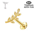 G23 Titanium 16G Internally Threaded Olive Branch Gold PVD Flat Back Stud