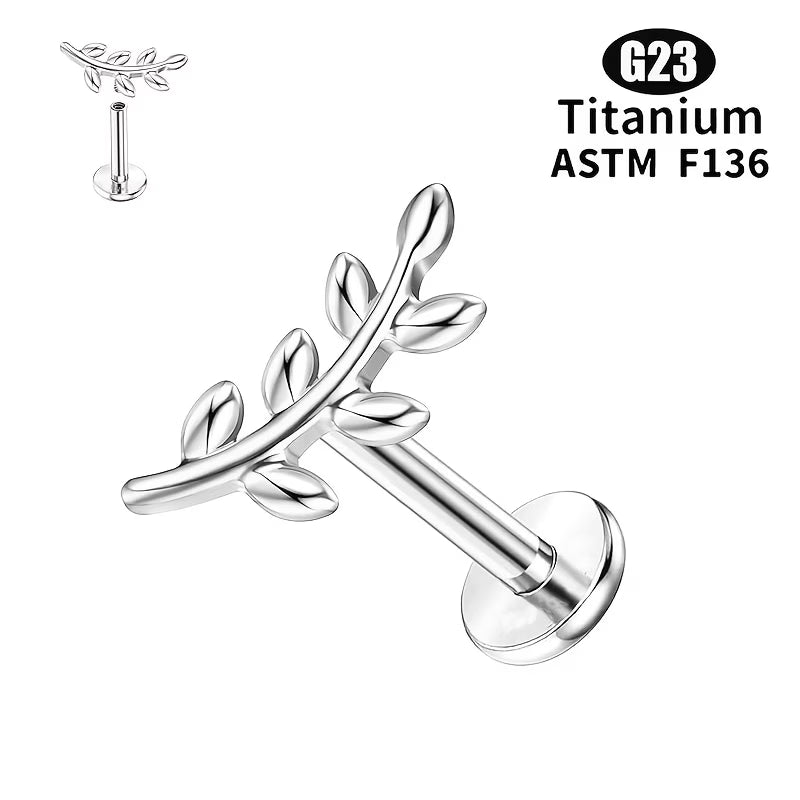G23 18K Gold PVD Titanium 16G Internally Threaded Olive Branch Flat Back Stud