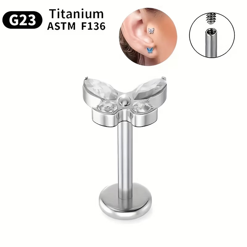G23 Titanium 16G Internally Threaded CZ Marquise Butterfly Flat Back Stud
