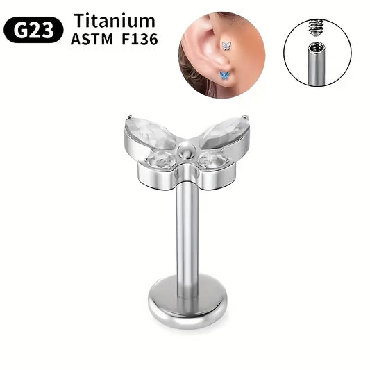 G23 Titanium 16G Internally Threaded CZ Marquise Butterfly Flat Back Stud