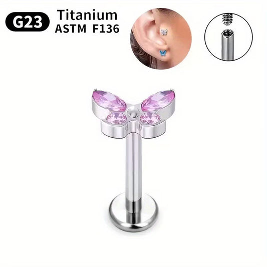 G23 Titanium 16G Internally Threaded CZ Marquise Butterfly Flat Back Stud