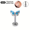 G23 Titanium 16G Internally Threaded CZ Marquise Butterfly Flat Back Stud