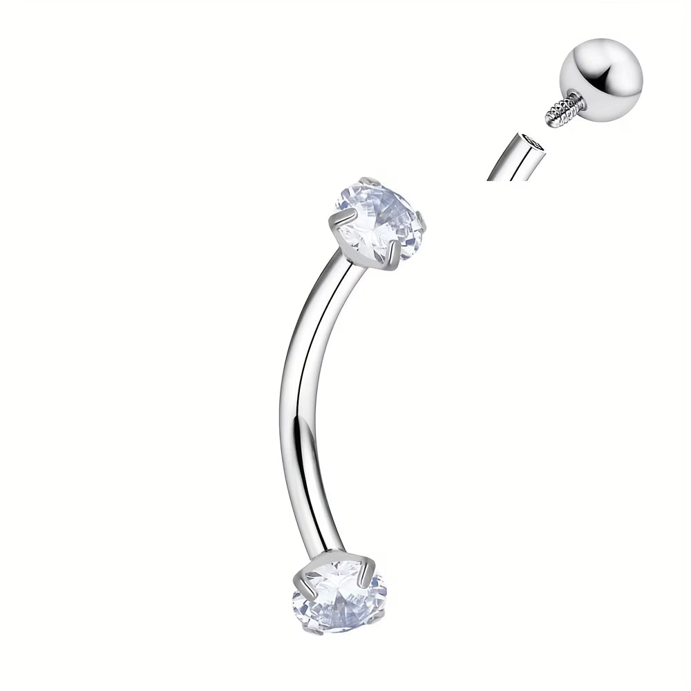 G23 Titanium 18K Gold PVD 16G Double CZ Eyebrow Ring Curved Barbell