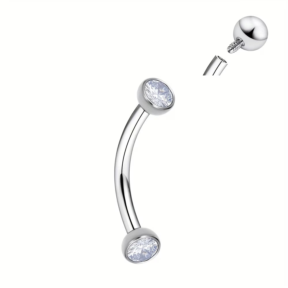 G23 Titanium 18K Gold PVD 16G Double CZ Eyebrow Ring Curved Barbell