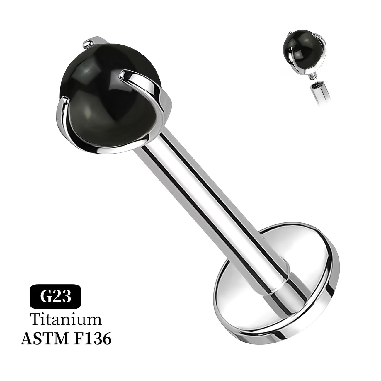 G23 Titanium 16G Internally Threaded 3 Prong Heart Cabochon Flat Back Stud