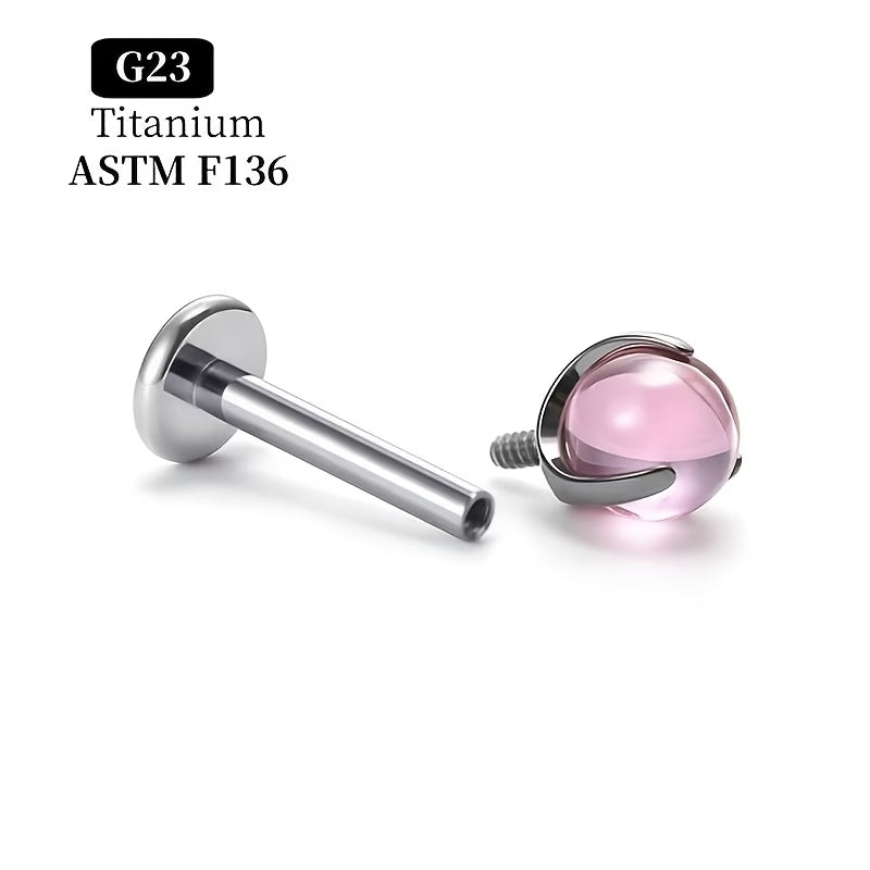 G23 Titanium 16G Internally Threaded 3 Prong Heart Cabochon Flat Back Stud
