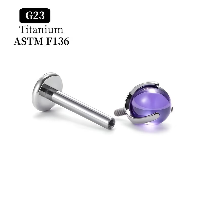 G23 Titanium 16G Internally Threaded 3 Prong Heart Cabochon Flat Back Stud