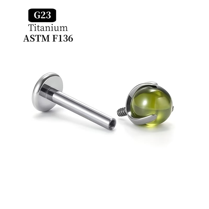 G23 Titanium 16G Internally Threaded 3 Prong Heart Cabochon Flat Back Stud