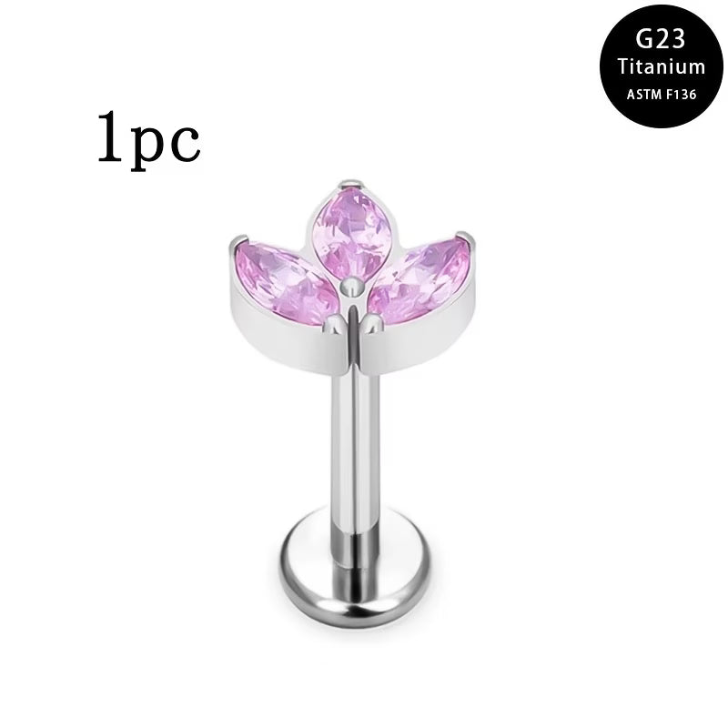 G23 Titanium 16G Internally Threaded Marquise Leaf Cluster Flat Back Stud
