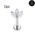 G23 Titanium 16G Internally Threaded Marquise Leaf Cluster Flat Back Stud