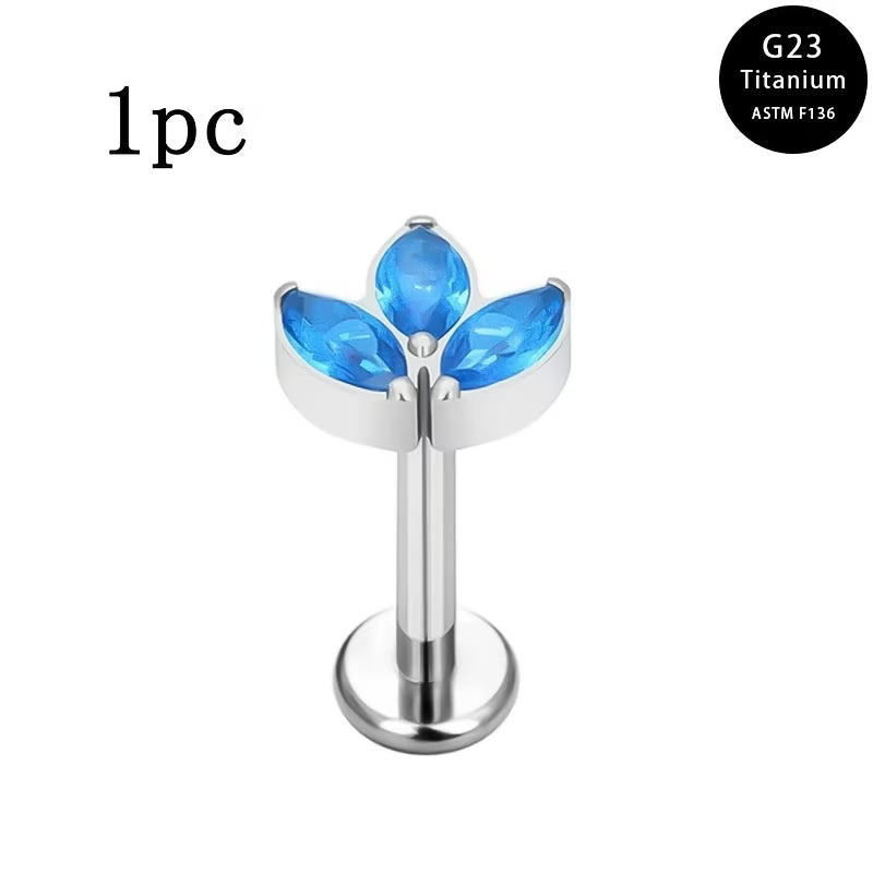 G23 Titanium 16G Internally Threaded Marquise Leaf Cluster Flat Back Stud