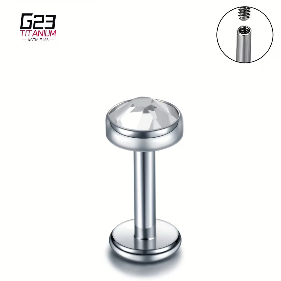 G23 Titanium 16G Internally Threaded Bezel CZ Flat Back Stud