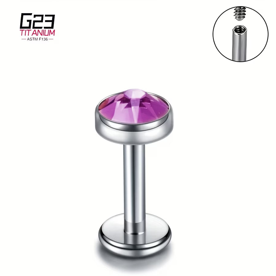 G23 Titanium 16G Internally Threaded Bezel CZ Flat Back Stud
