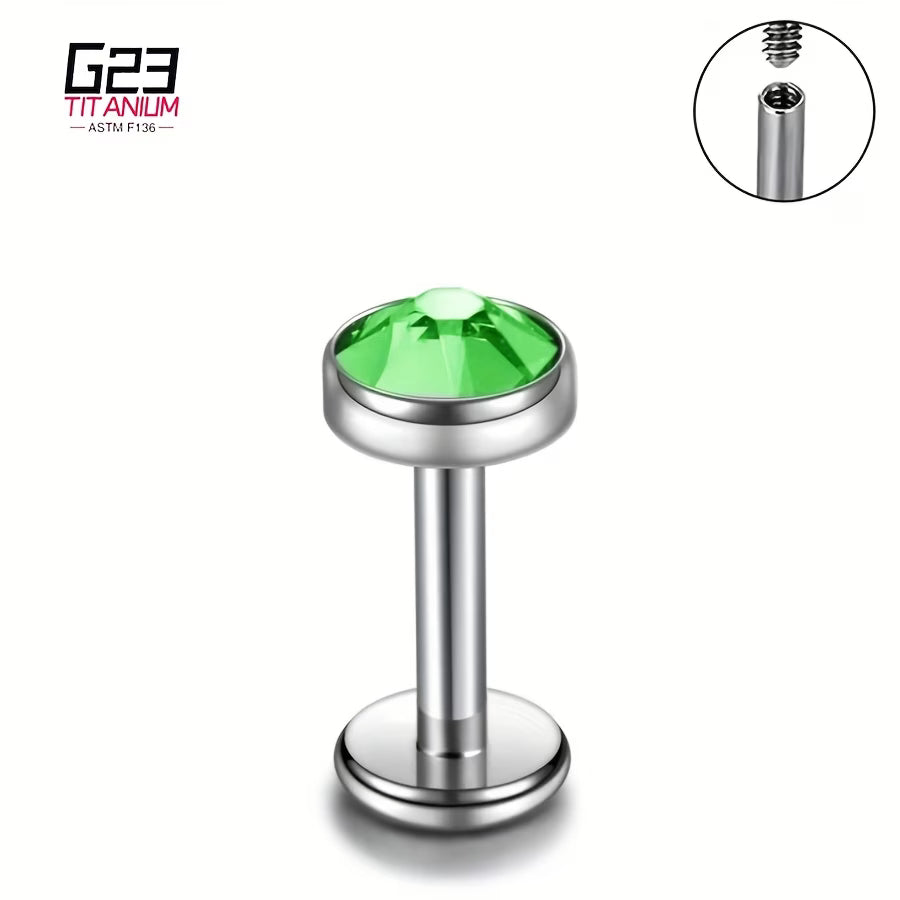 G23 Titanium 16G Internally Threaded Bezel CZ Flat Back Stud