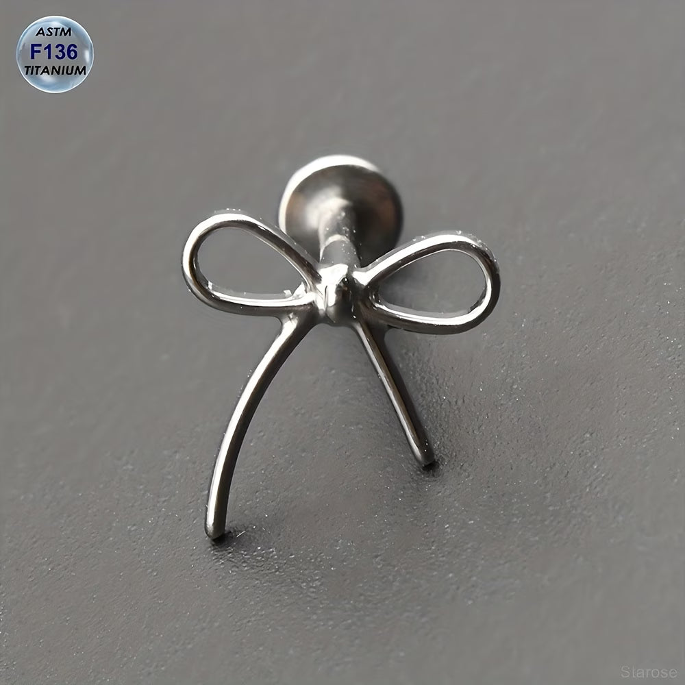G23 Titanium 16G Internally Threaded Ribbon Bow Gold PVD Flat Back Stud