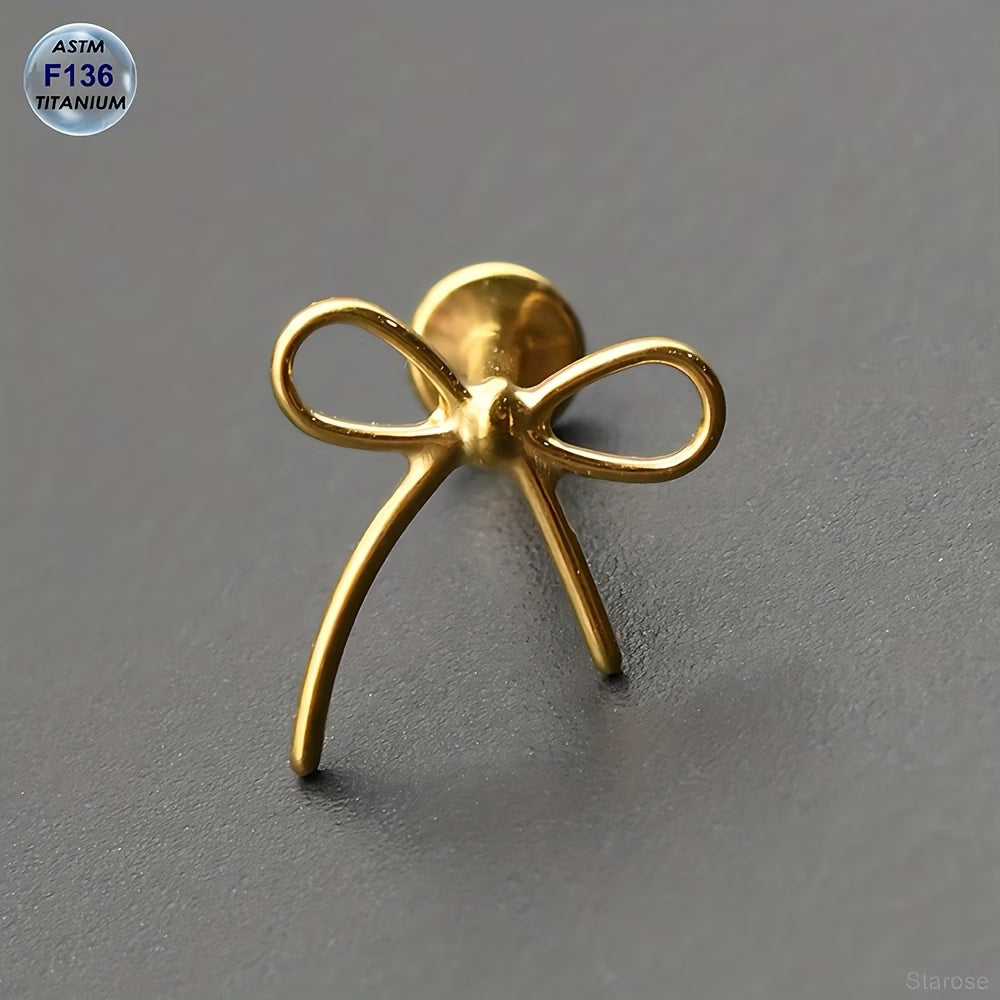 G23 Titanium 16G Internally Threaded Ribbon Bow Gold PVD Flat Back Stud