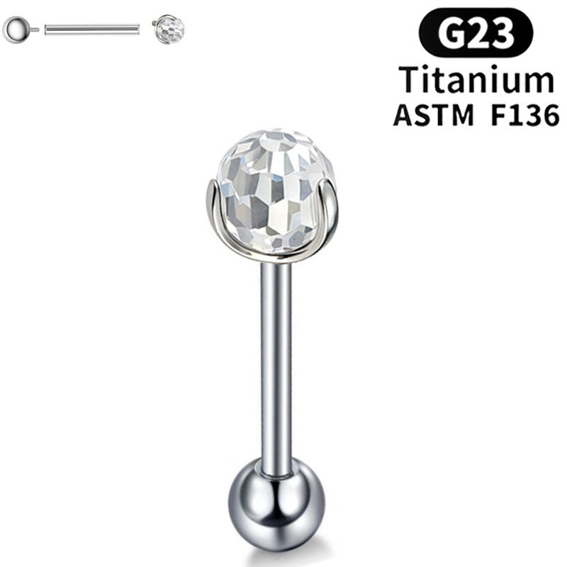 G23 Titanium 16G Internally Threaded Crystal Ball Flat Back Stud/Straight Barbell