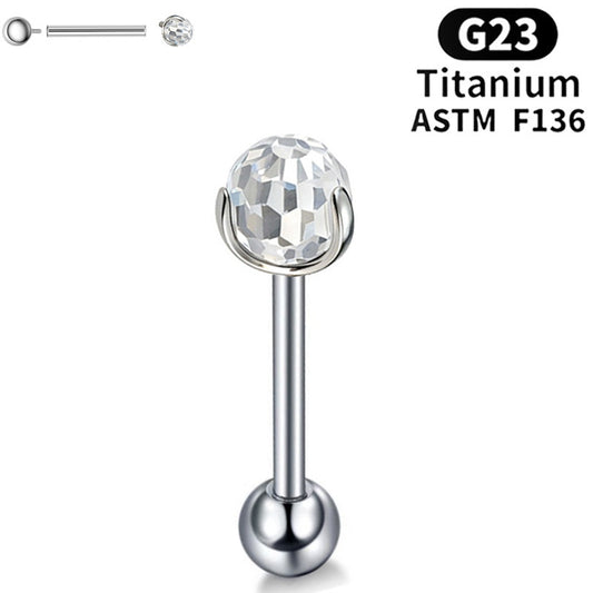 G23 Titanium 16G Internally Threaded Crystal Ball Flat Back Stud/Straight Barbell
