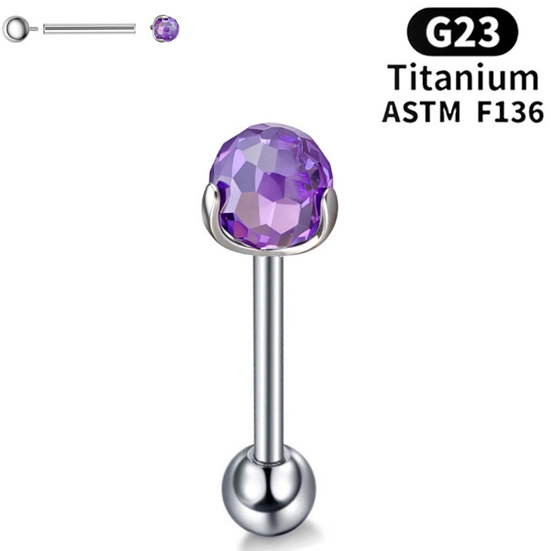 G23 Titanium 16G Internally Threaded Crystal Ball Flat Back Stud/Straight Barbell