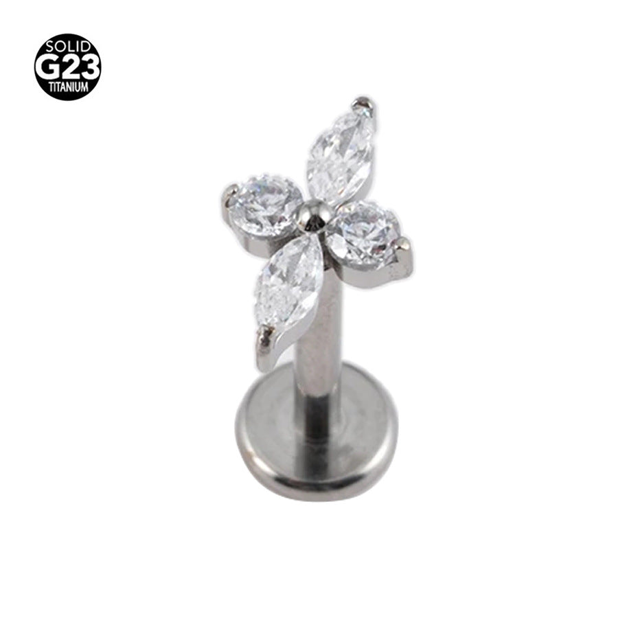 G23 Titanium 16G Internally Threaded Minimalist Mixed Cut CZ Flower Gold PVD Flat Back Stud