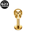 G23 Titanium 16G Internally Threaded Skull Gold PVD Flat Back Stud