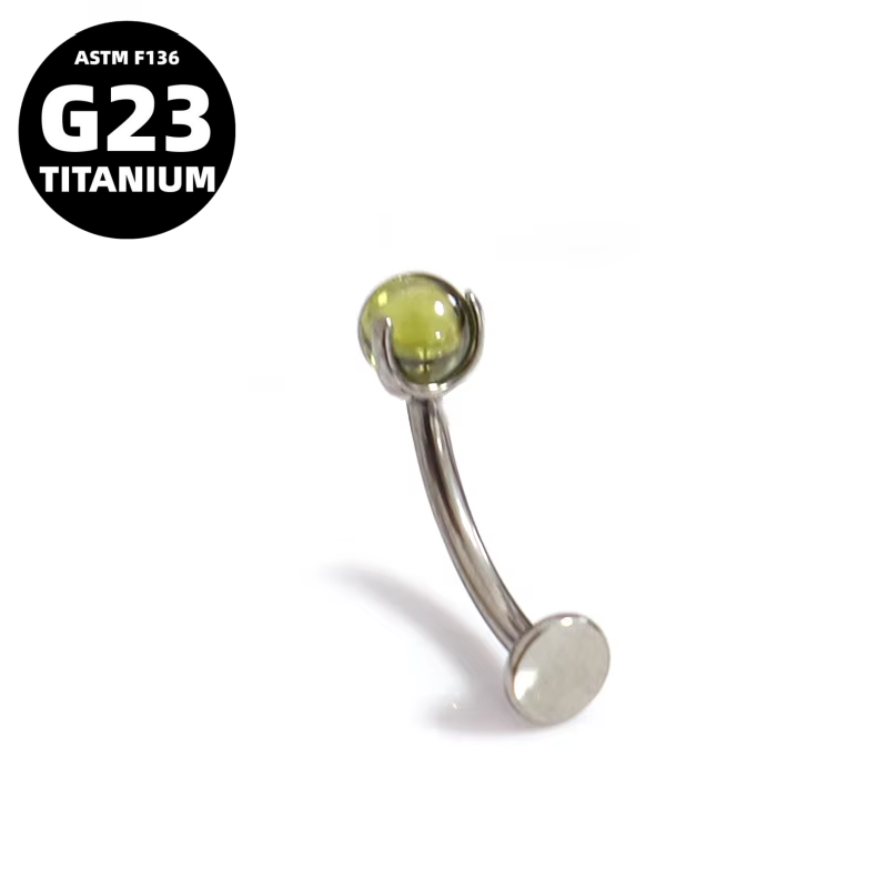 G23 Titanium 16G Internally Threaded Dainty Cabochon Belly Button Ring