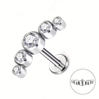 G23 Titanium 16G Internally Threaded CZ Curved Graduated Cluster Flat Back Stud