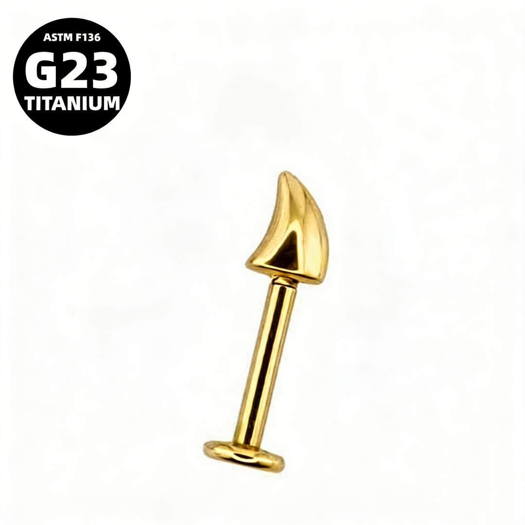 G23 Titanium 16G Internally Threaded Spike Gold PVD Flat Back Stud