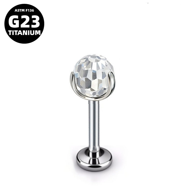 G23 Titanium 16G Internally Threaded Crystal Ball Flat Back Stud/Straight Barbell
