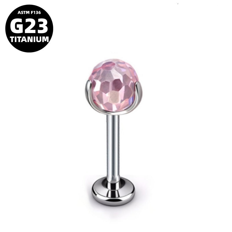 G23 Titanium 16G Internally Threaded Crystal Ball Flat Back Stud/Straight Barbell